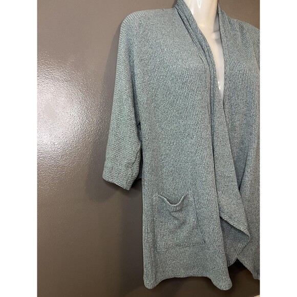Dana Buchman Cardigan Womens Small Green Open Front 3/4 Sleeve Pockets Knit - Picture 2 of 6